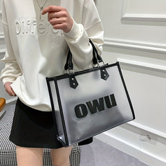 Transparent Letter Print Tote Bag Large Capacity PVC Handbag