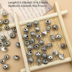 50pcs Antique Silvery Pattern Alloy Spacer Beads for DIY Jewelry Making
