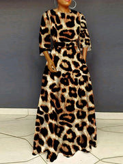  Denim Print Maxi Dress with Pockets