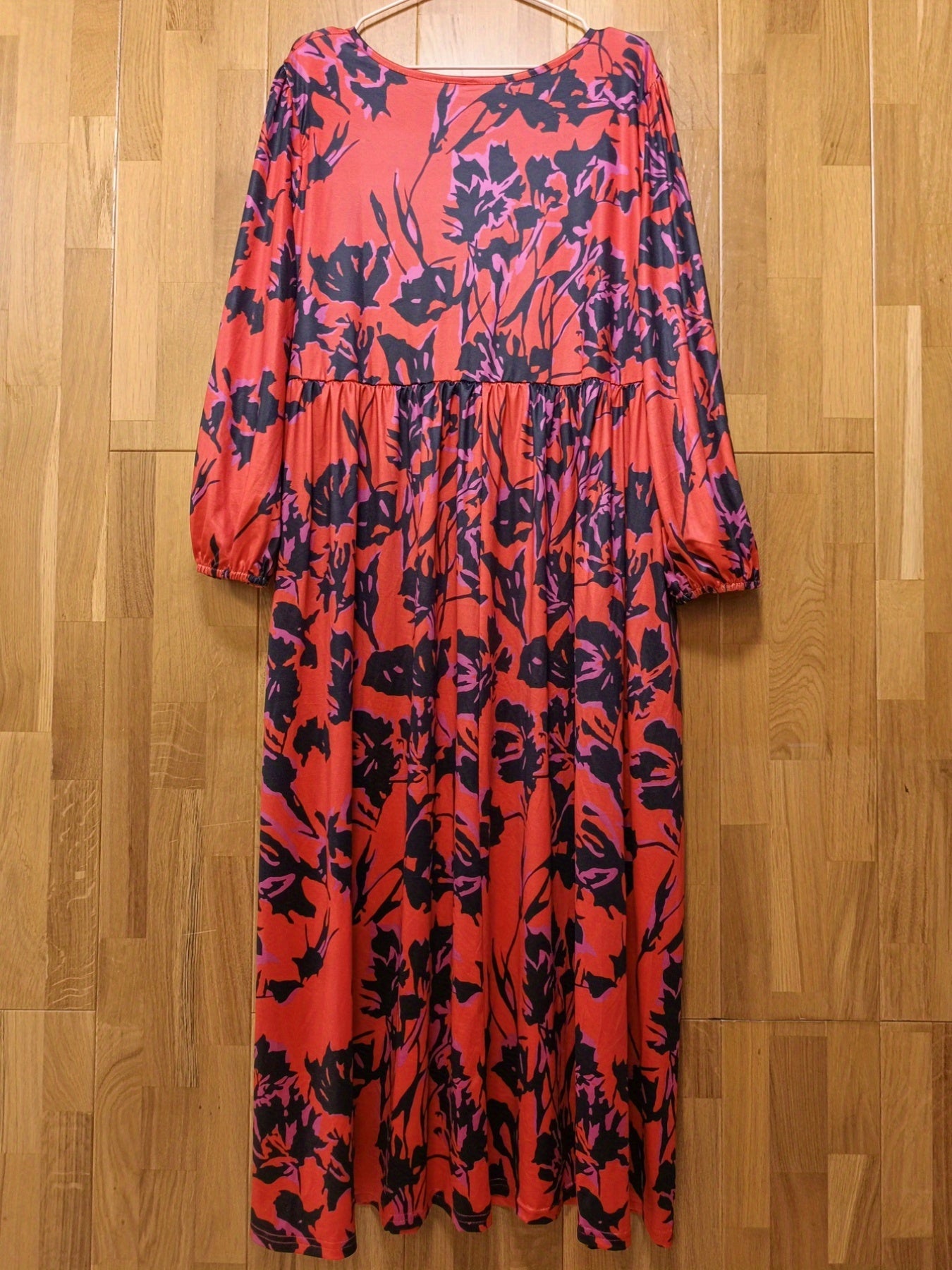 Floral Print Lantern Sleeve V Neck Dress With Pockets