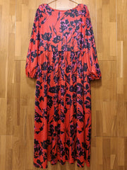 Floral Print Lantern Sleeve V Neck Dress With Pockets
