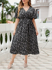  Ditsy Floral Print Butterfly Sleeve Maxi Dress
