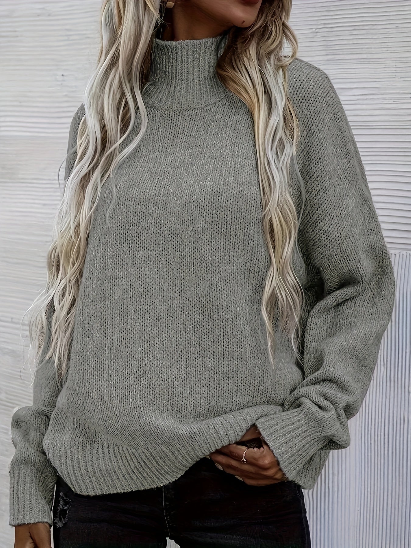  Solid Long Sleeve High Neck Jumper