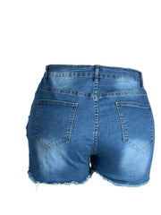  Rhinestone Studded Ripped Denim Shorts