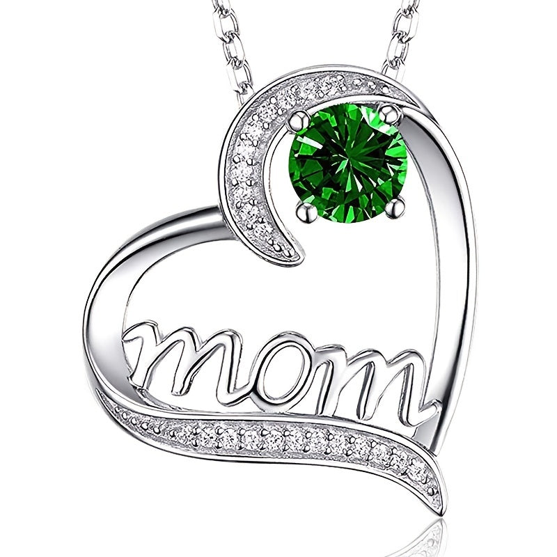 Heart Shape Rhinestone Mom Pendant Necklace Mother's Gift For Women