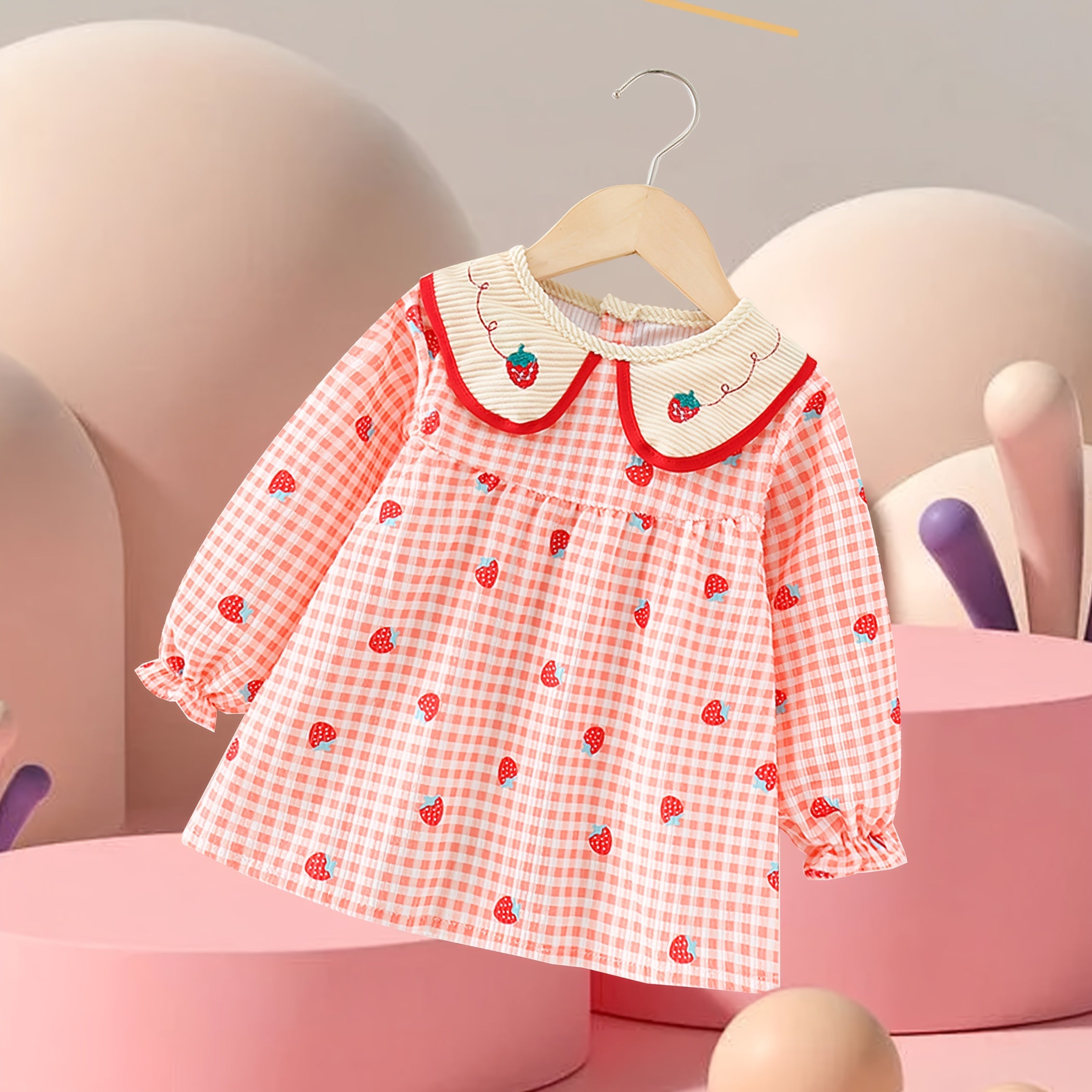 Waterproof Corduroy Kids Bib Strawberry Design
