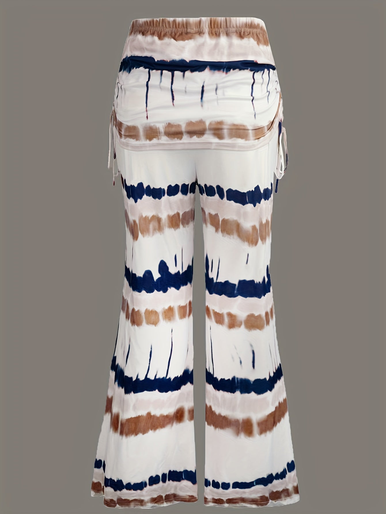  Tie Dye Ruched High Rise Wide Leg Trousers