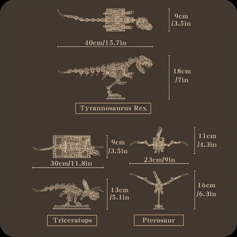 Museum Dinosaur Building Blocks Set - Triceratops Stegosaurus T Rex Fossils