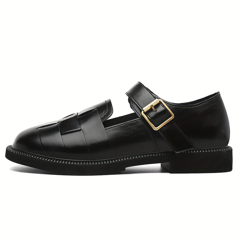 Women's British Style Loafers with Ankle Buckle Strap