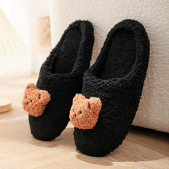 Women's Plush Teddy Bear Slippers Warm Comfy Solid Closed Toe Bedroom Slides