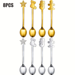 8pcs Christmas Spoon Set Stainless Steel for Drink Mixing Milkshake and Jam