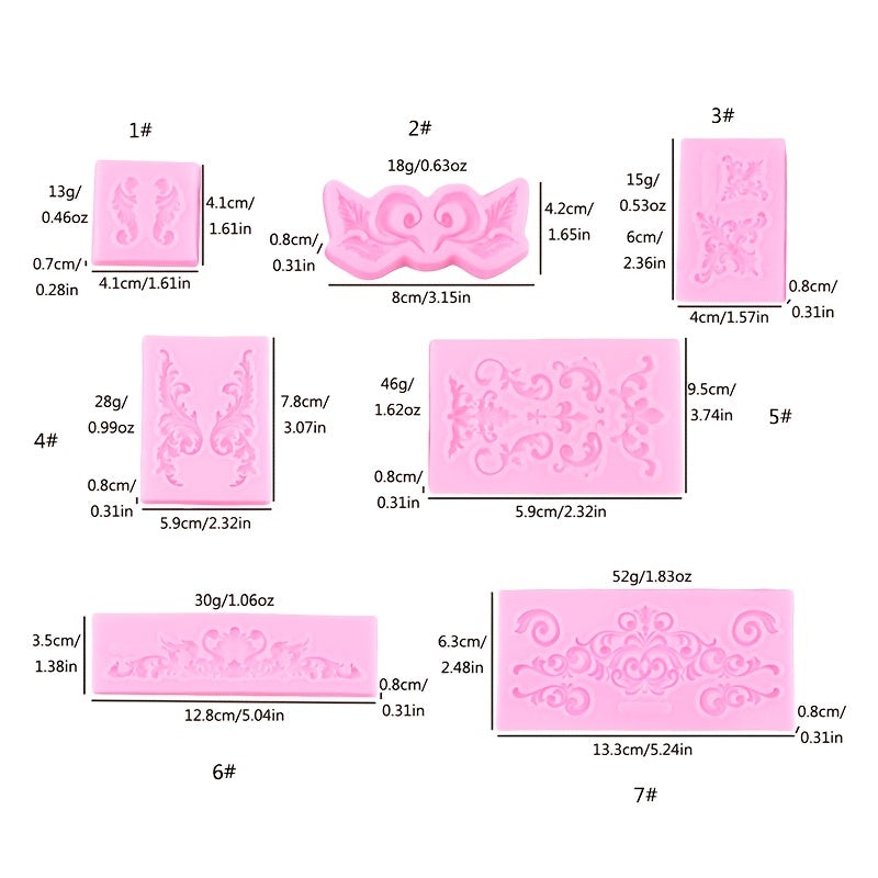 7pcs European Style Embossed Silicone Mold Sets