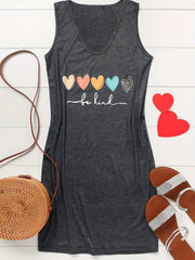  Art Letter & Heart Print Round Neck Tank Dress