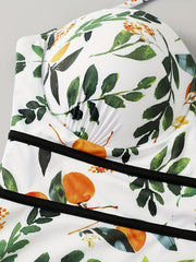  Leaf Print Halter Neck Backless Swimsuit