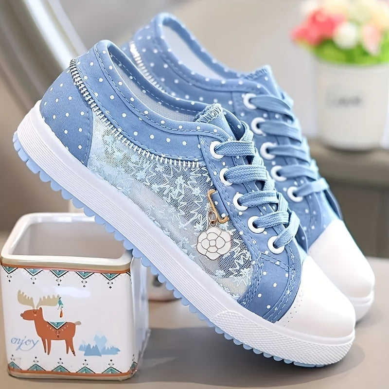 Stylish Mesh Embroidery Sneakers with Metal Flower Decor