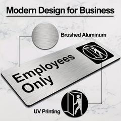 Employees Sign 22.86 X 7.62 cm Brushed Aluminum Self-adhesive Silver