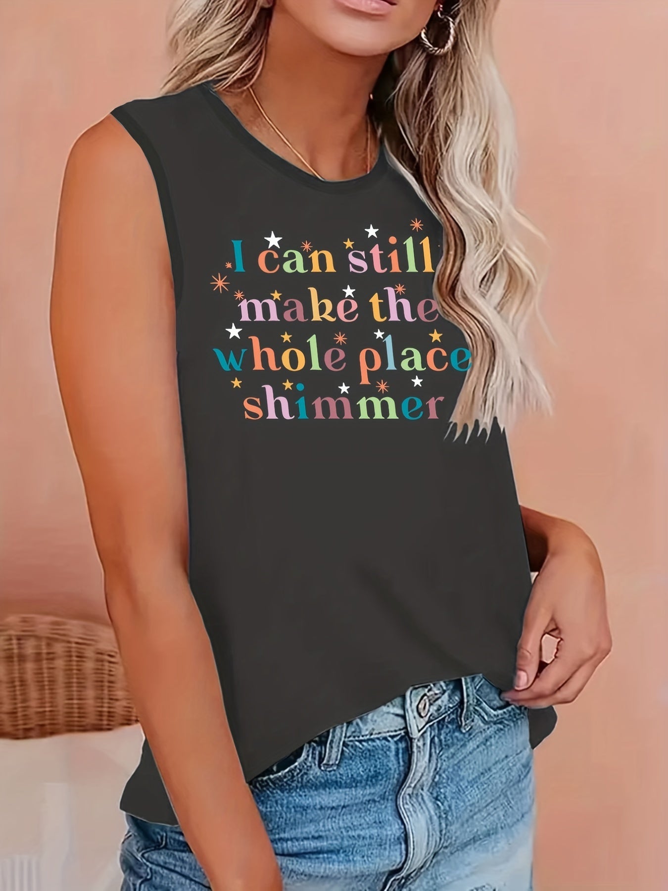 Ombre Graphic Print Round Neck Tank Top