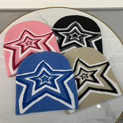 Elastic Sport Knit Beanie Hat with Star Pattern