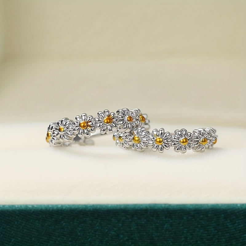 Daisy Decor Hoop Earrings, Copper Silver Plated Jewelry