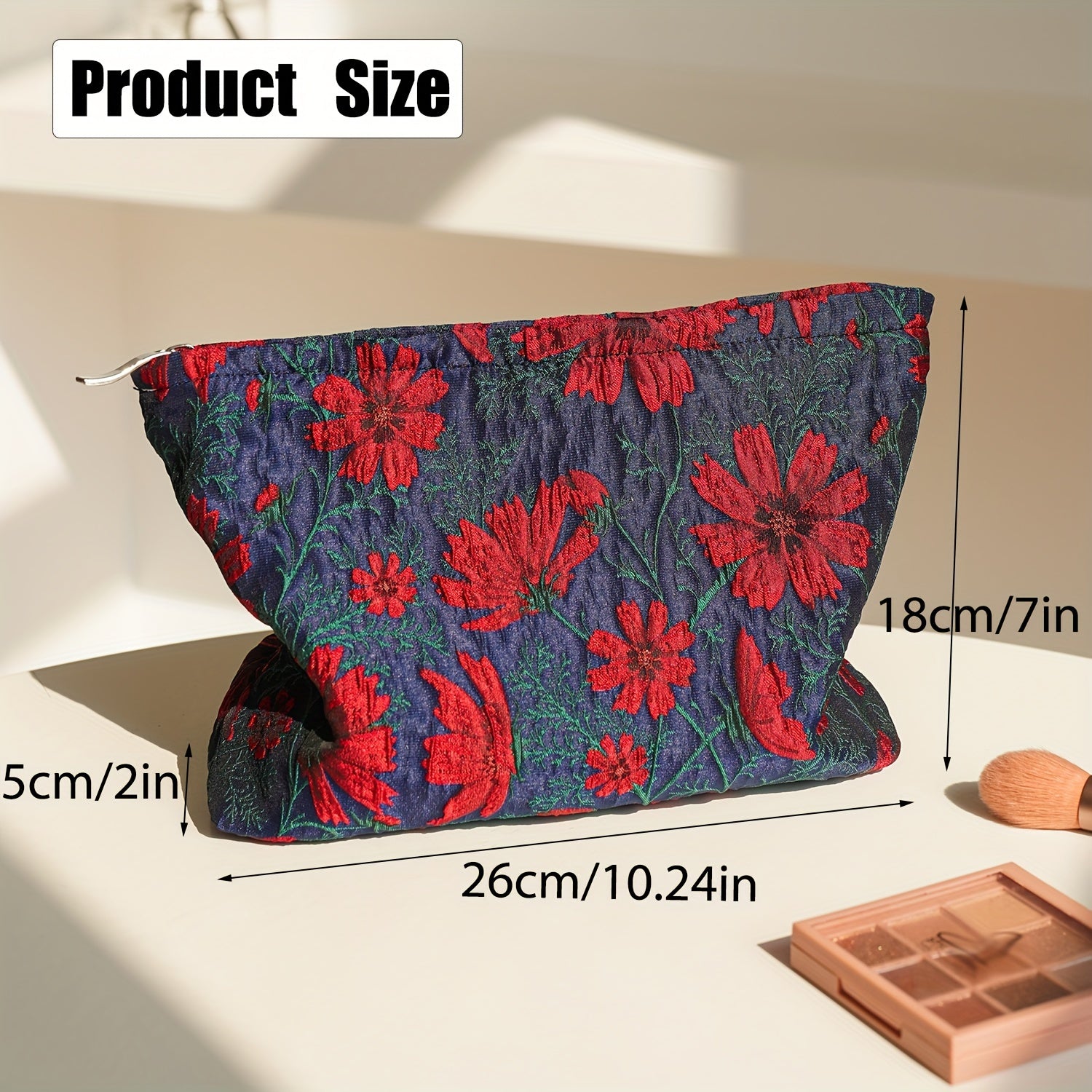 Retro Canvas Toiletry Bags Red Flower Portable Make Up Bags