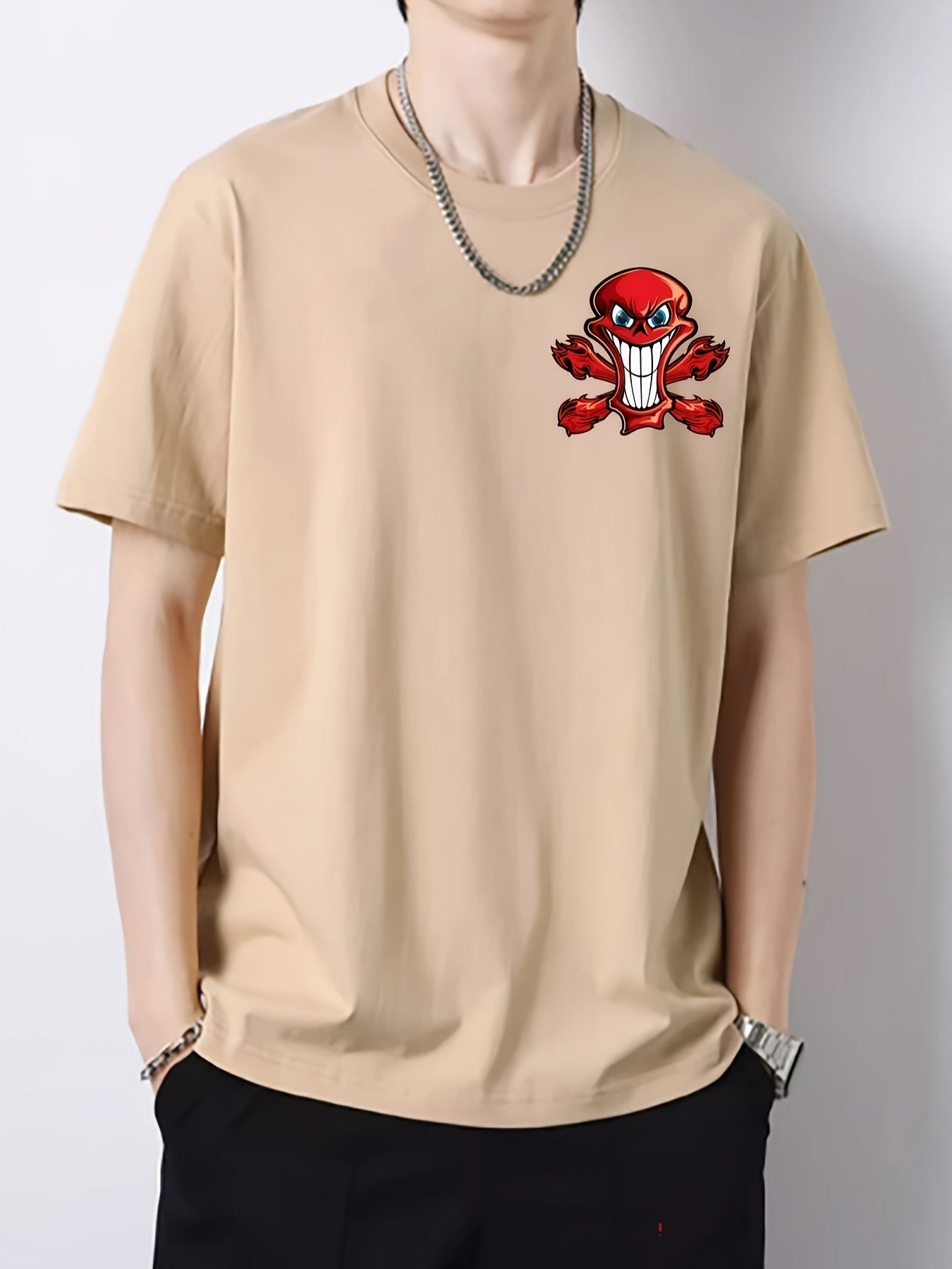 Skull Pattern Print Men's Graphic Crew Neck Active T-shirt