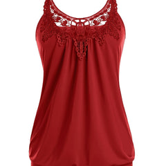 Lace Trim Sleeveless Stitching Tank Top