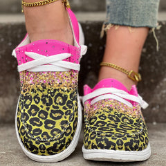Leopard Print Canvas Lace Up Low Top Sneakers