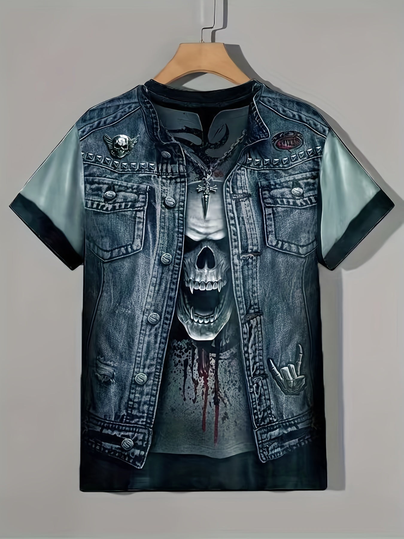 Active Skull Graphic Tee Men's Rock Style T Shirt For Summer