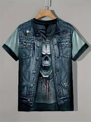 Active Skull Graphic Tee Men's Rock Style T Shirt For Summer