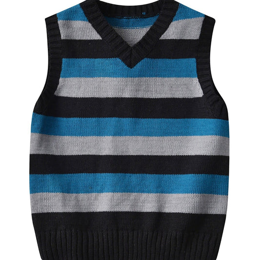 Kids' V-Neck Striped Knit Vest for Autumn Winter
