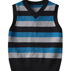 Kids' V-Neck Striped Knit Vest for Autumn Winter