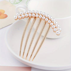 Rhinestone Faux Pearl Hair Comb Pin for Women