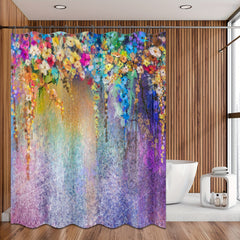 Colorful Floral Shower Curtain Waterproof Fabric Bath Curtain