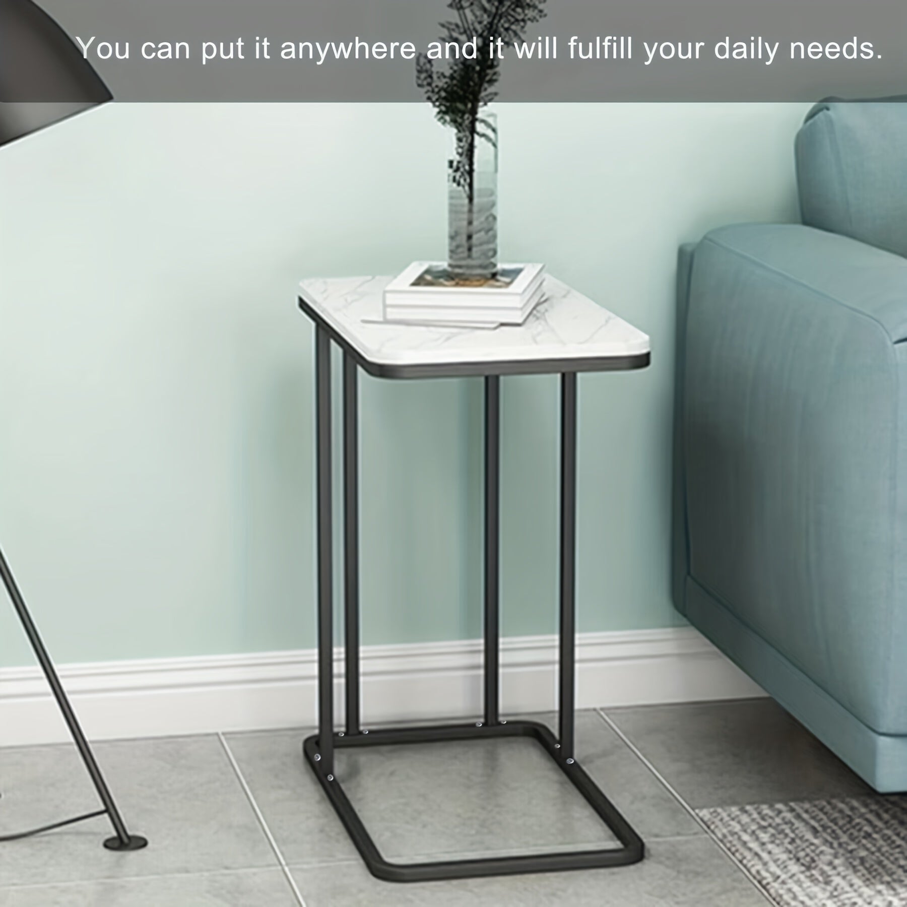 Marble Pattern C-Shaped End Table for Living Room, Bedroom