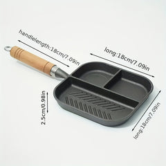 3-Section Cast Iron Frying Pan for Breakfast Grilling Hot Dogs Omelettes Steaks