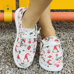 Women's Christmas Santa Claus Lace Up Canvas Shoes