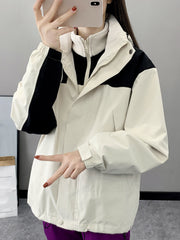 Women's Block Fleece Hooded Jacket for Outdoor Sports