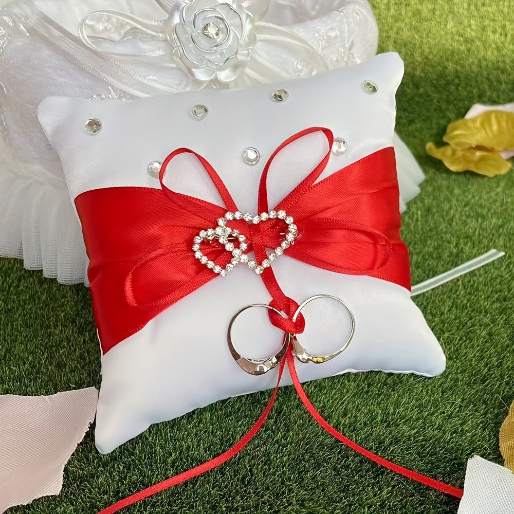 Heart Rhinestone Ring Pillow 10x10cm Wedding Anniversary Party Supplies