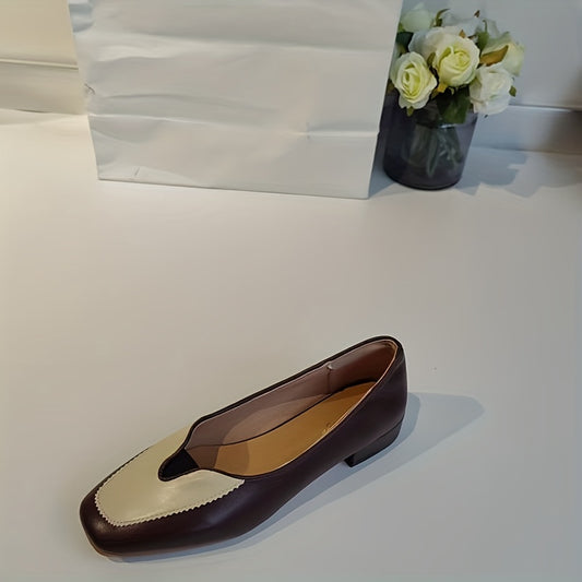 Women's Colorblock Flat Loafers Casual Square Toe Slip On Soft Sole Comfy Shoes