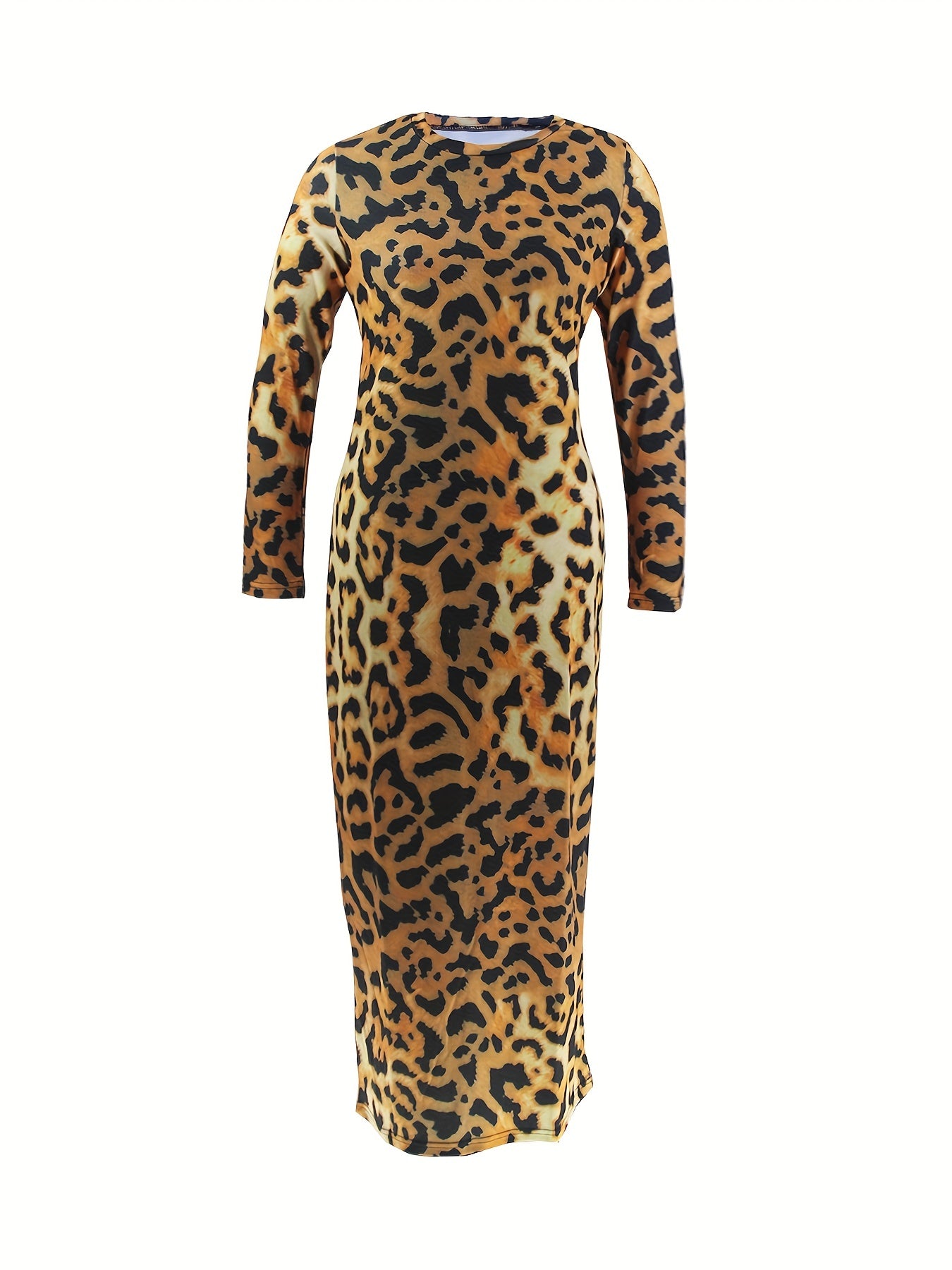  Leopard Print Long Sleeve Maxi Dress