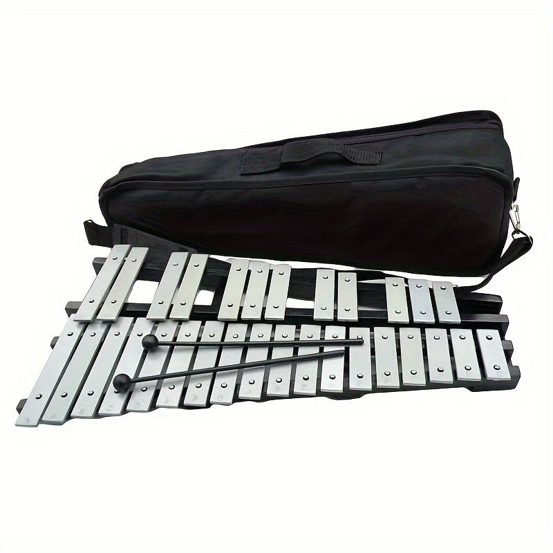 30 Note Glockenspiel Xylophone Foldable Wooden Frame Aluminum Bars Percussion