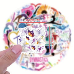 Sunset Gymnastics Sticker Vibrant Silhouette with GYMNASTICS Text
