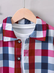 Boys Plaid Shirts Short Sleeve Casual Tops for Summer Kids Clothes