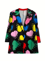 Heart Print Long Sleeve Casual Blazer