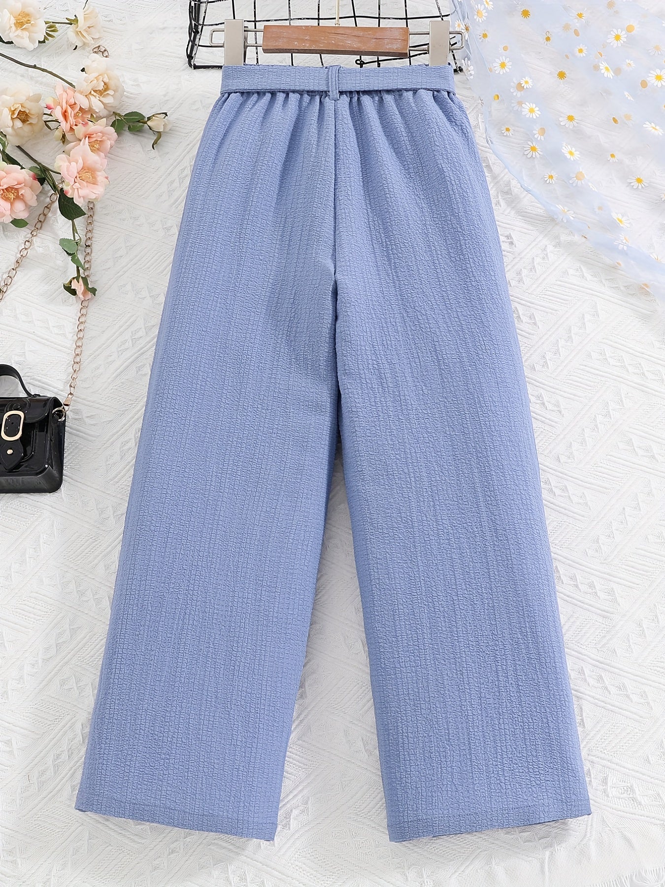Girls Casual Loose Wide Leg Pants with Belted Waist Summer Clothes
