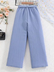 Girls Casual Loose Wide Leg Pants with Belted Waist Summer Clothes
