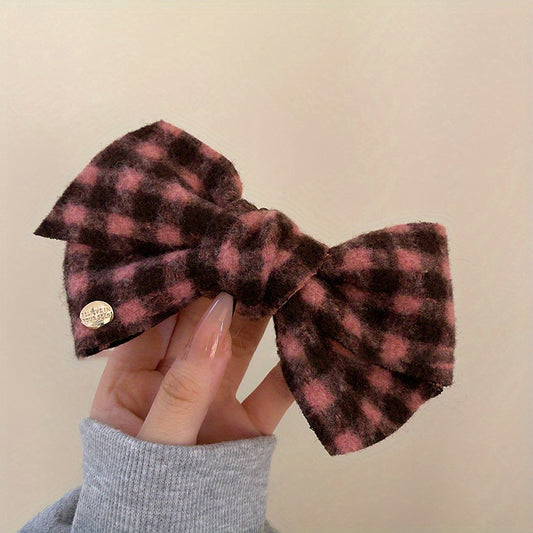 Plaided Bow Decor Hair Clip Vintage French Barrette Headwear