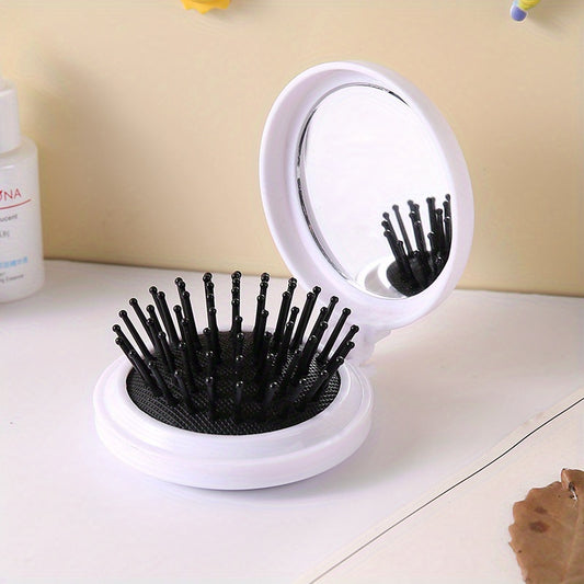 Travel Hairbrush & Mirror Set for Girls & Women - Compact & Foldable