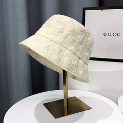 Chiffon Embossed Thin Bucket Hat Solid Breathable Sun Hat