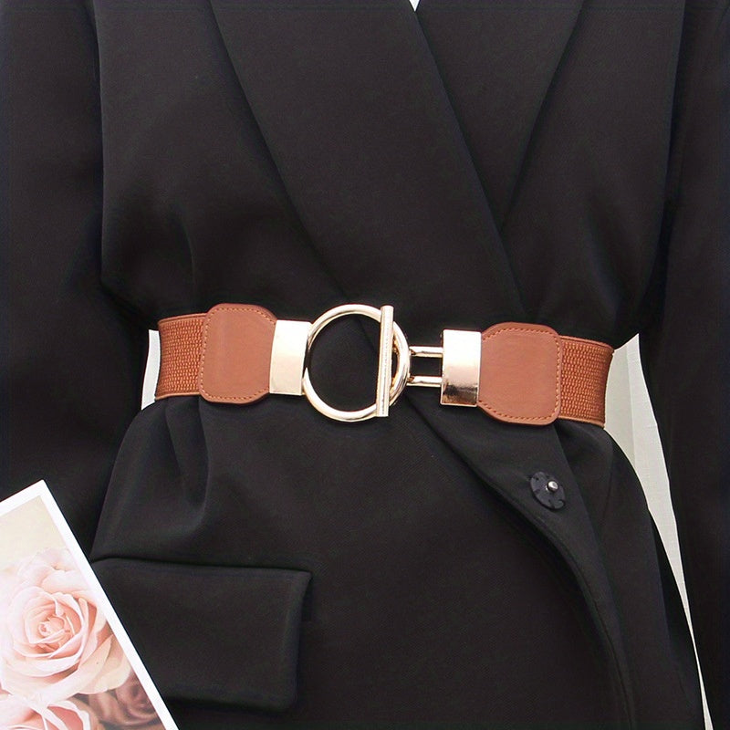 Geometric Round Buckle Belt Wide Waistband Dress Coat Girdle Sweater Belts
